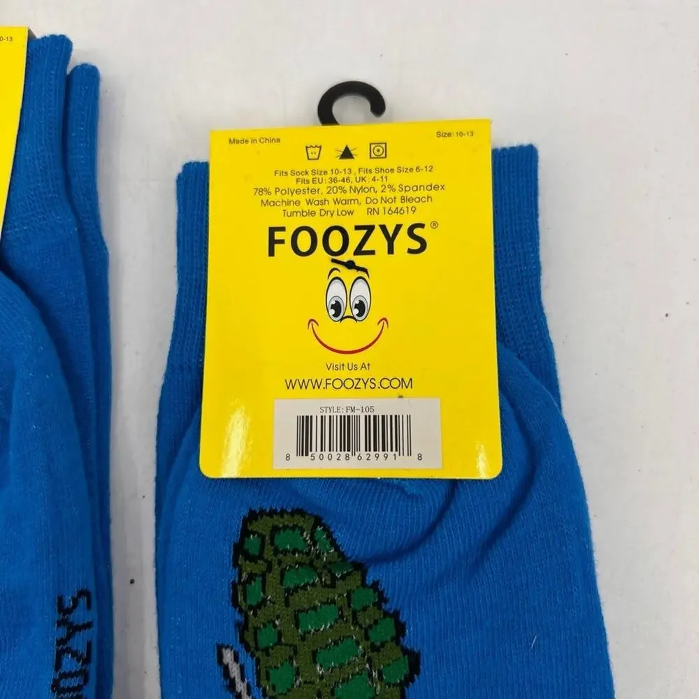 Foozys Socks Mens 6-12 Black Blue Crew Novelty Military Hand Grenade 4 Pairs